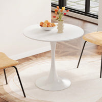 31.4 Round White Tulip Dining Table For 2-3 People Metal Base Easy Assembly Casual Coffee Table Office Desk