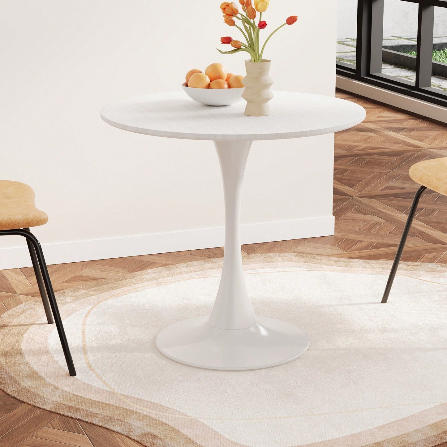 31.4 Round White Tulip Dining Table For 2-3 People Metal Base Easy Assembly Casual Coffee Table Office Desk