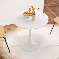 31.4 Round White Tulip Dining Table For 2-3 People Metal Base Easy Assembly Casual Coffee Table Office Desk