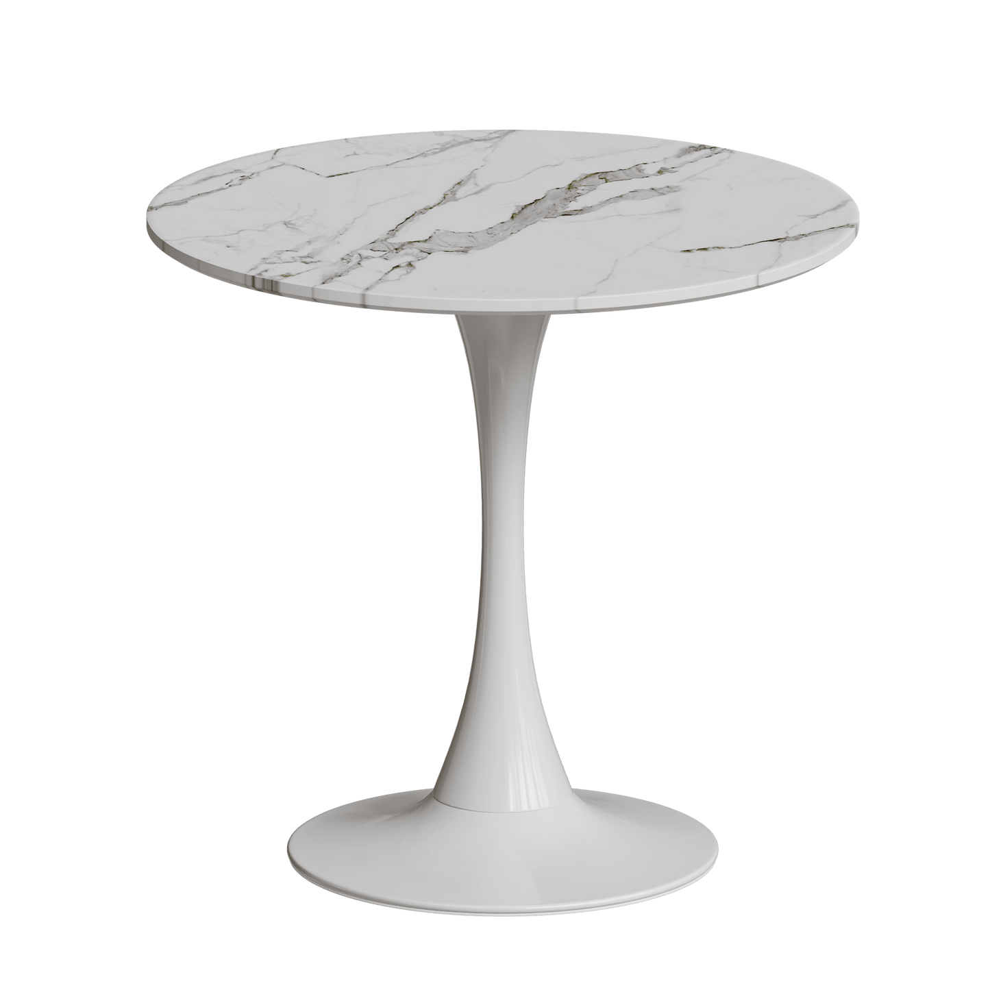 31.4 Round White Marble Patterned Tulip Dining Table For 2-3 With Metal Base Easy Assembly Casual Coffee Table And Office Desk