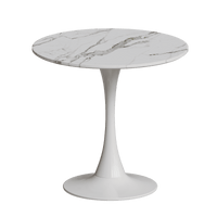 31.4 Round White Marble Patterned Tulip Dining Table For 2-3 With Metal Base Easy Assembly Casual Coffee Table And Office Desk