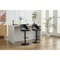 Modern Grey PU Adjustable Bar Stools Set Of 2 With High Padded Swivel Back For Kitchen Island And Bar Counter