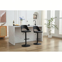 Modern Grey PU Adjustable Bar Stools Set Of 2 With High Padded Swivel Back For Kitchen Island And Bar Counter