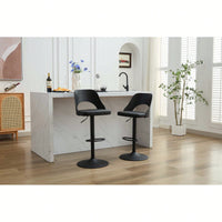 Modern Grey PU Adjustable Bar Stools Set Of 2 With High Padded Swivel Back For Kitchen Island And Bar Counter