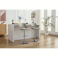 Modern Grey PU Adjustable Bar Stools Set Of 2 With High Padded Swivel Back For Kitchen Island And Bar Counter