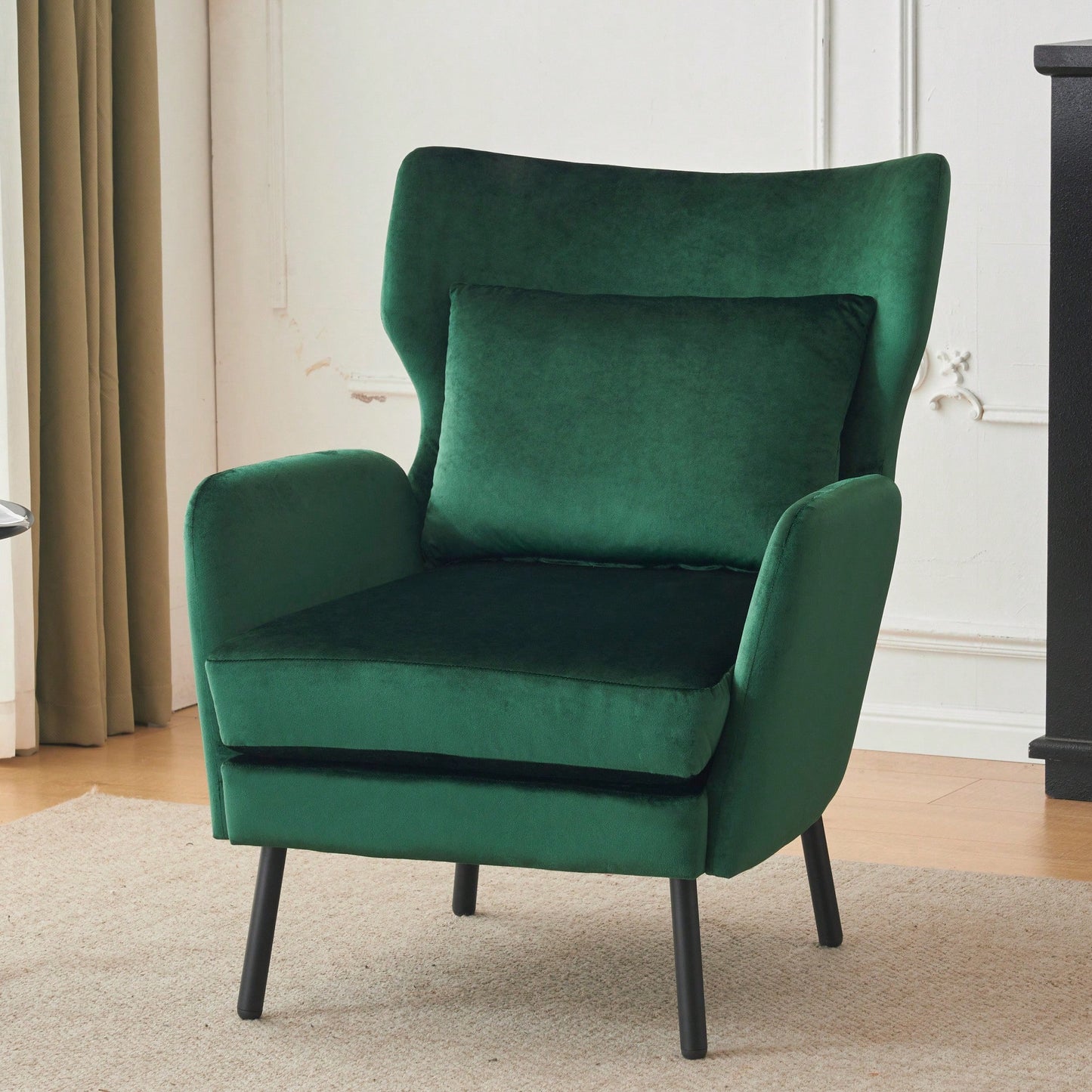 Modern Velvet Accent Chair For Living Room Bedroom Dorms Comfortable Upholstered Armchair With Metal Legs And Pillow Green