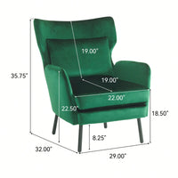 Modern Velvet Accent Chair For Living Room Bedroom Dorms Comfortable Upholstered Armchair With Metal Legs And Pillow Green