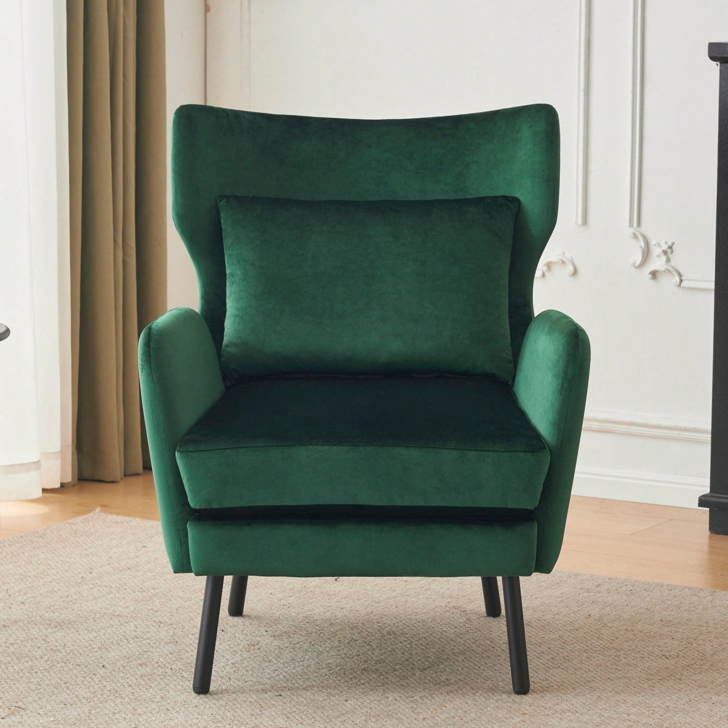 Modern Velvet Accent Chair For Living Room Bedroom Dorms Comfortable Upholstered Armchair With Metal Legs And Pillow Green