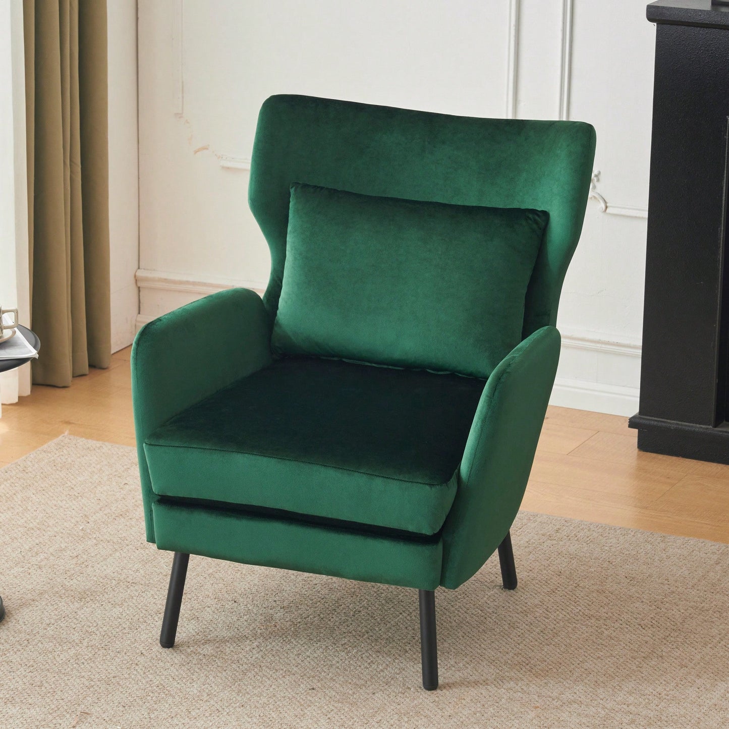 Modern Velvet Accent Chair For Living Room Bedroom Dorms Comfortable Upholstered Armchair With Metal Legs And Pillow Green