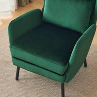 Modern Velvet Accent Chair For Living Room Bedroom Dorms Comfortable Upholstered Armchair With Metal Legs And Pillow Green