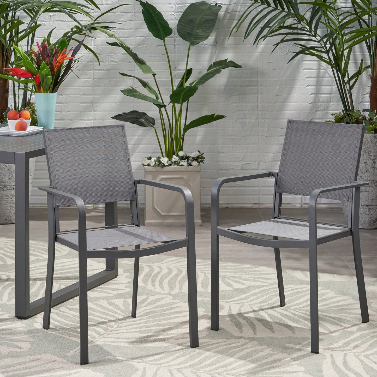 Contemporary Aluminum Dining Chairs With Mesh Seat Set Of 2 Gun Metal Gray And Dark Gray