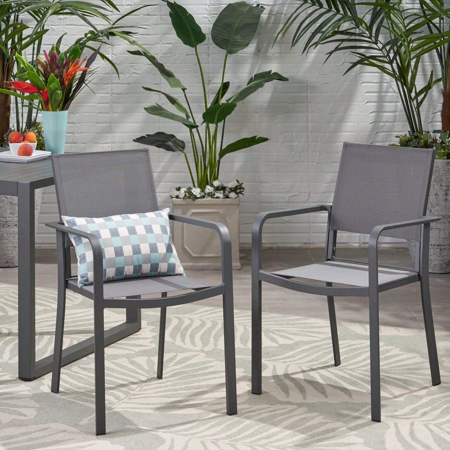 Contemporary Aluminum Dining Chairs With Mesh Seat Set Of 2 Gun Metal Gray And Dark Gray