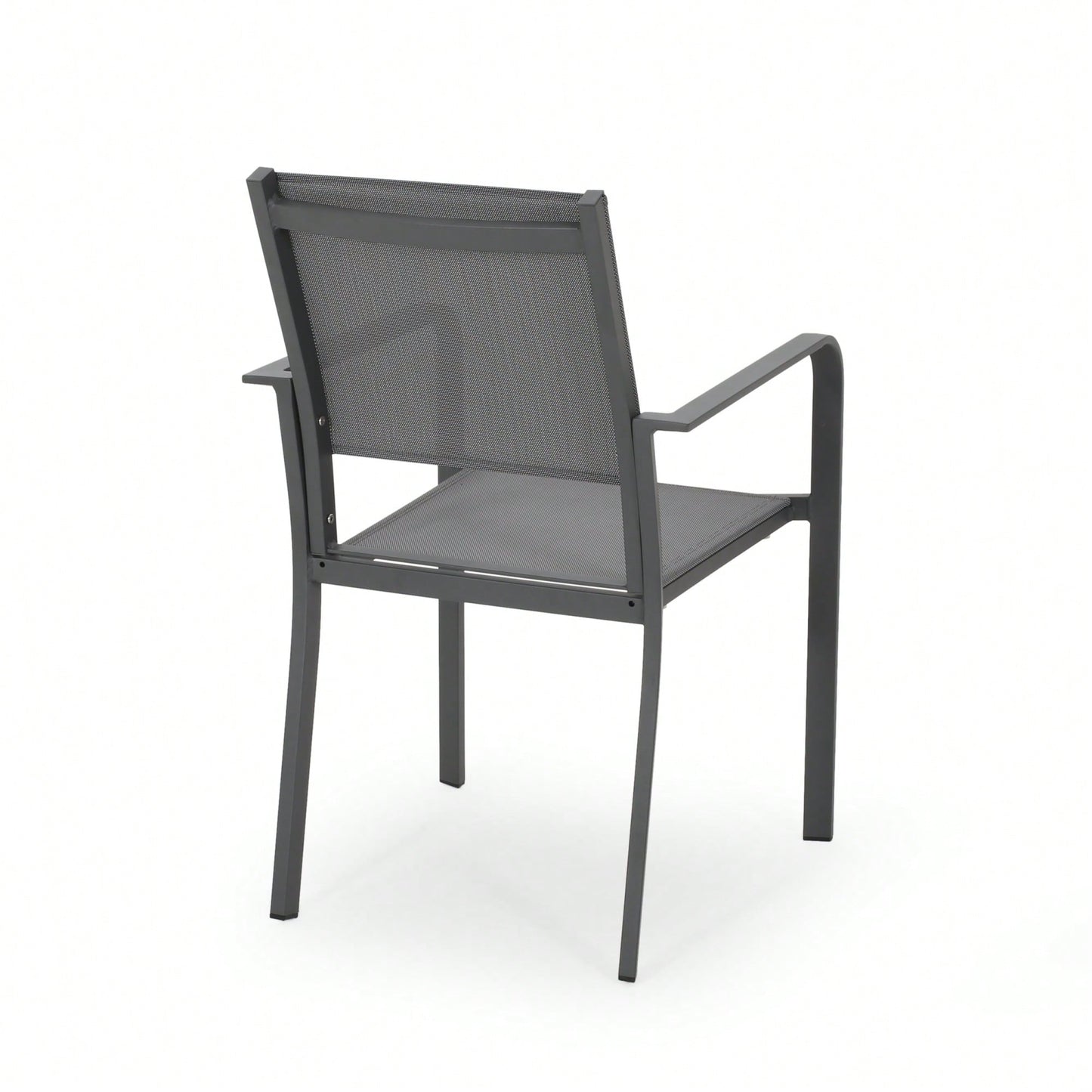 Contemporary Aluminum Dining Chairs With Mesh Seat Set Of 2 Gun Metal Gray And Dark Gray