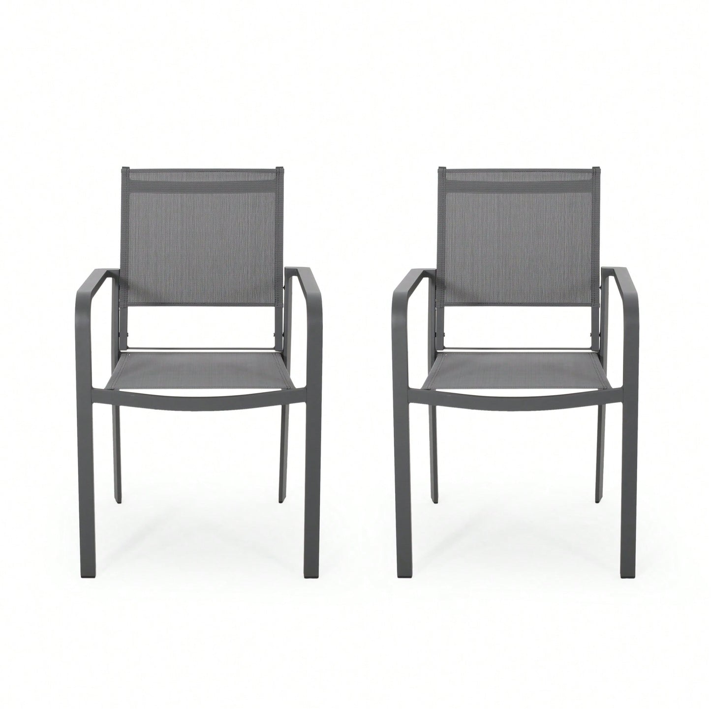 Contemporary Aluminum Dining Chairs With Mesh Seat Set Of 2 Gun Metal Gray And Dark Gray