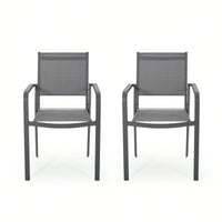 Contemporary Aluminum Dining Chairs With Mesh Seat Set Of 2 Gun Metal Gray And Dark Gray