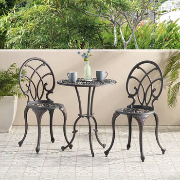 Elegant 3-Piece Outdoor Cast Bistro Set For Patio And Garden Dining