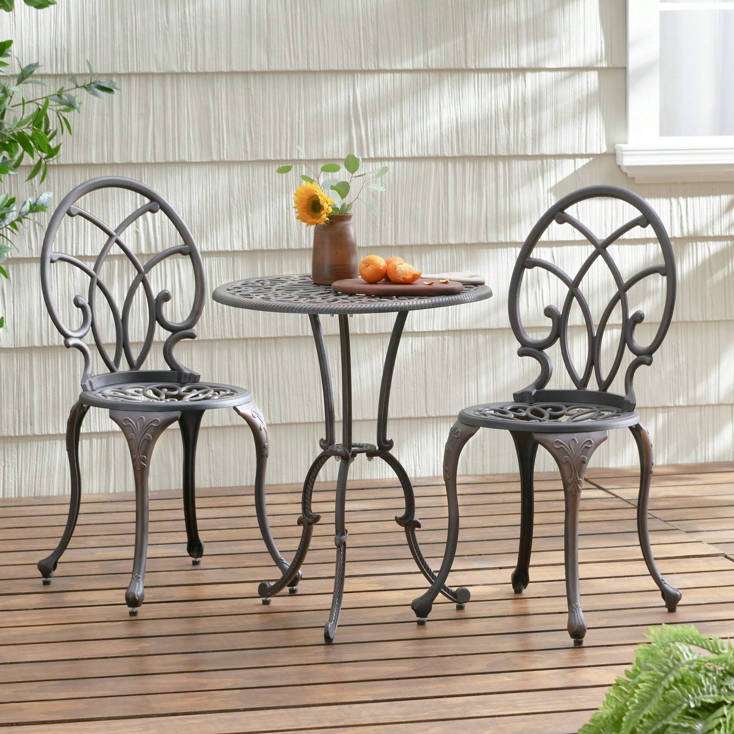 Elegant 3-Piece Outdoor Cast Bistro Set For Patio And Garden Dining