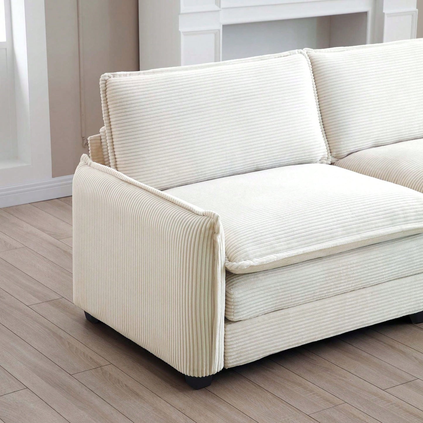 Corduroy Ottoman Footstool For 2 To 4 Seater Sofas Ideal For Living Room Decor Beige