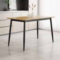 Stylish Modern Minimalist Wood Grain Dining Table With Black Metal Legs For 4-6 People Easy Assembly