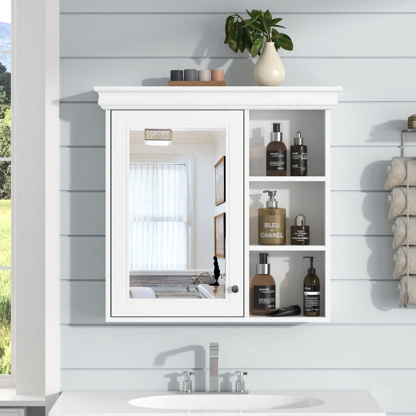 30x28 Bathroom Mirror Cabinet With Storage Organizer Wall Mounted Over Toilet White Cabinet For Bathroom