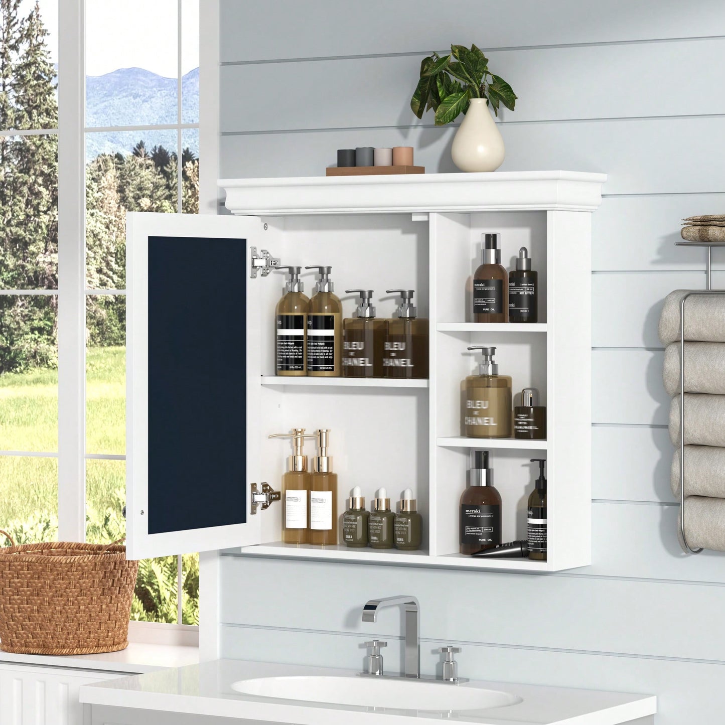 30x28 Bathroom Mirror Cabinet With Storage Organizer Wall Mounted Over Toilet White Cabinet For Bathroom