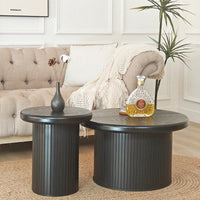 Stylish Modern Round Coffee Table Set With Unique Fluted Legs For Contemporary Living Room Decor