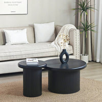 Stylish Modern Round Coffee Table Set With Unique Fluted Legs For Contemporary Living Room Decor