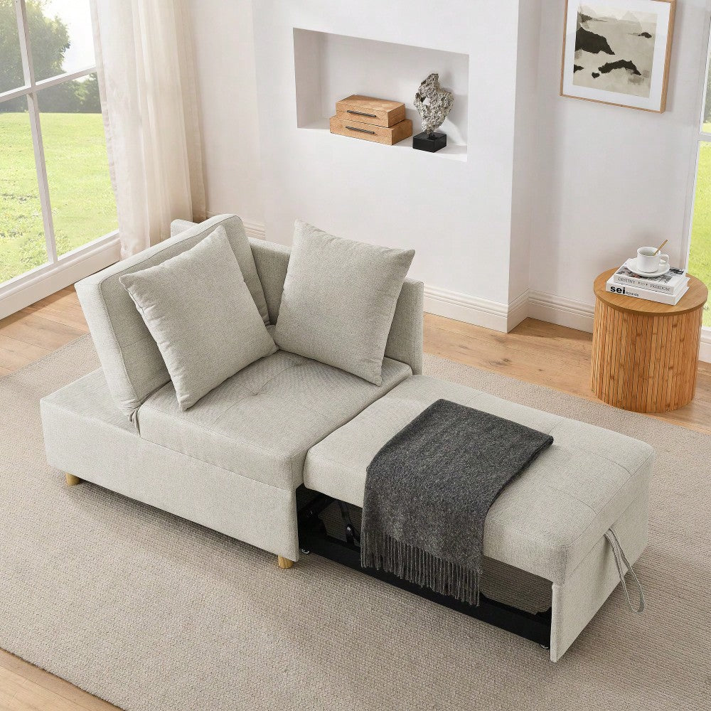 Convertible Sleeper Sofa Chair With Adjustable Backrest And Pullout Bed For Small Spaces Grey Linen Fabric