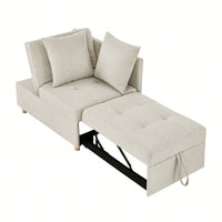 Convertible Sleeper Sofa Chair With Adjustable Backrest And Pullout Bed For Small Spaces Grey Linen Fabric