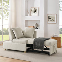 Convertible Sleeper Sofa Chair With Adjustable Backrest And Pullout Bed For Small Spaces Grey Linen Fabric