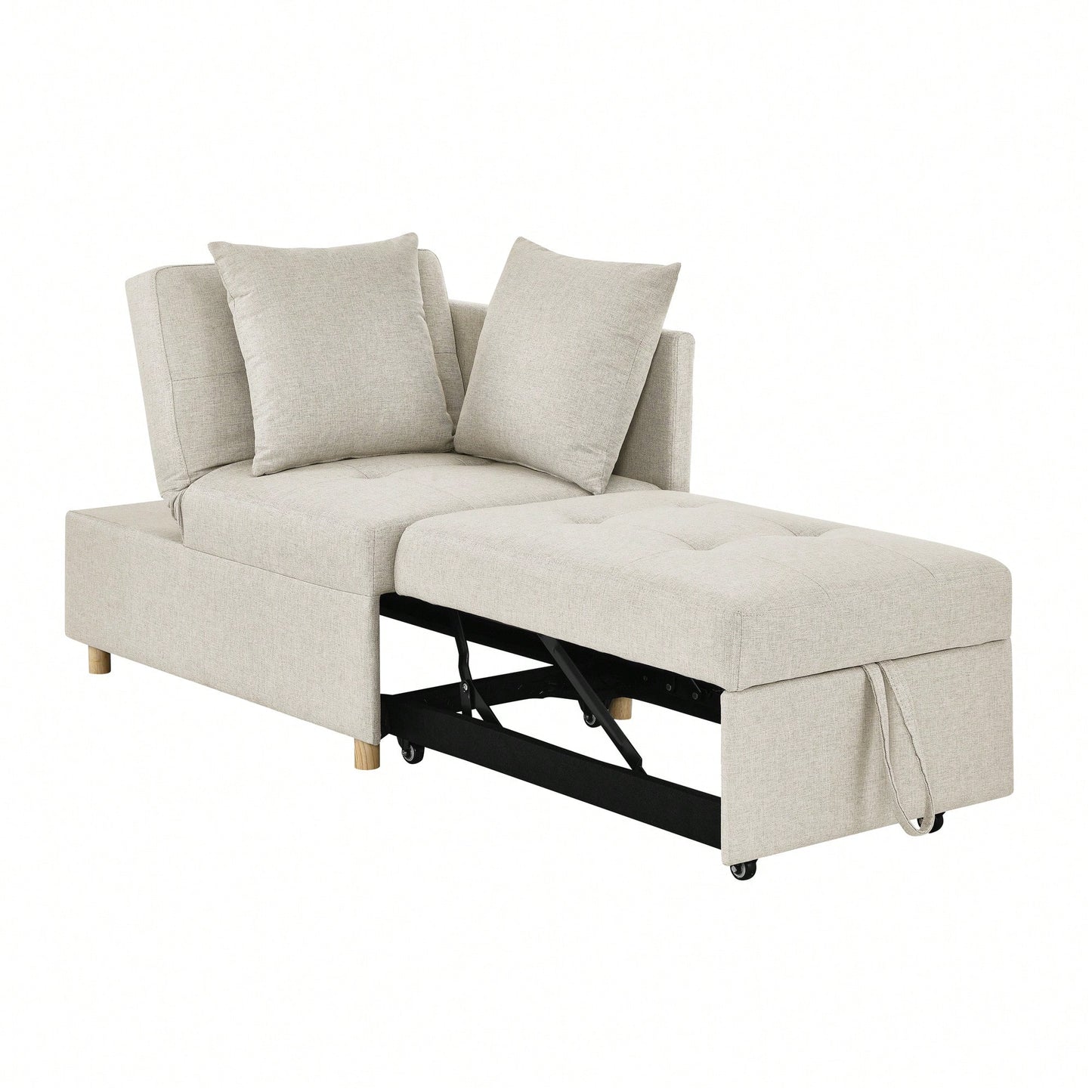 Convertible Sleeper Sofa Chair With Adjustable Backrest And Pullout Bed For Small Spaces Grey Linen Fabric