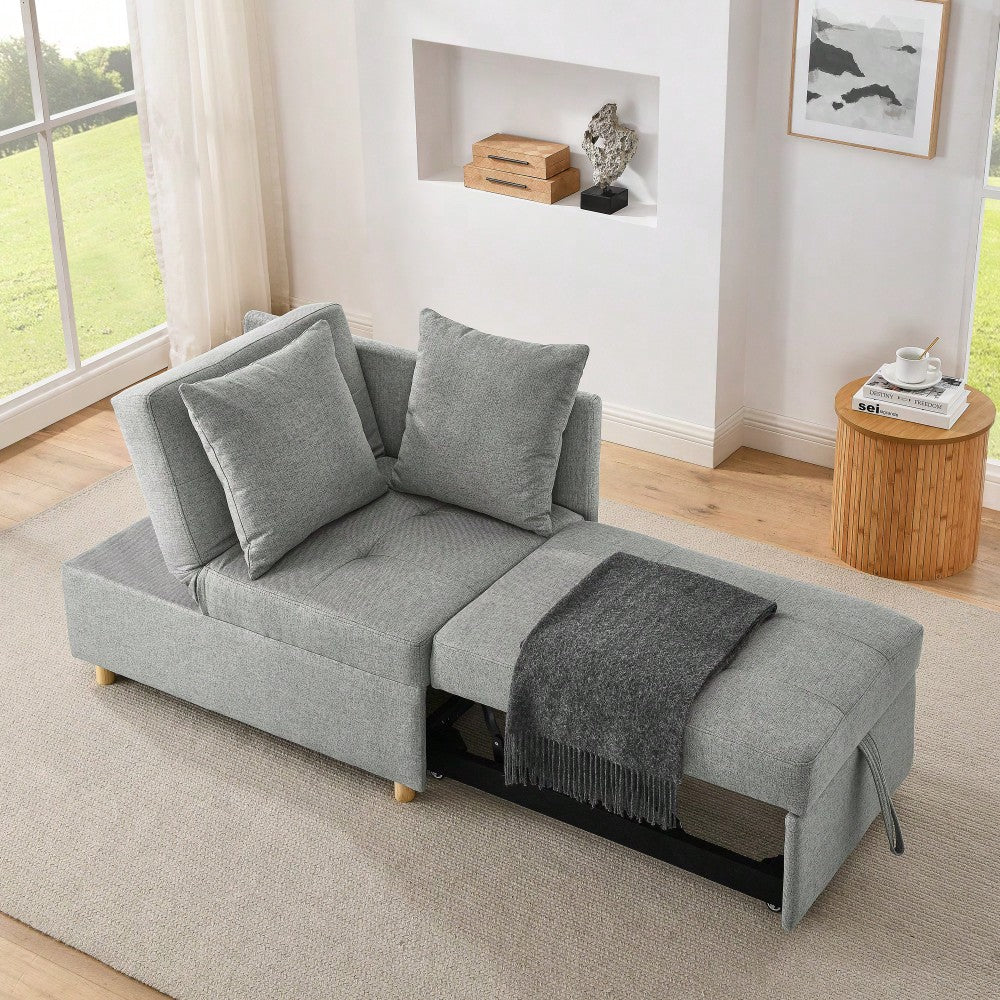 Convertible Sleeper Sofa Chair With Adjustable Backrest And Pullout Bed For Small Spaces Grey Linen Fabric