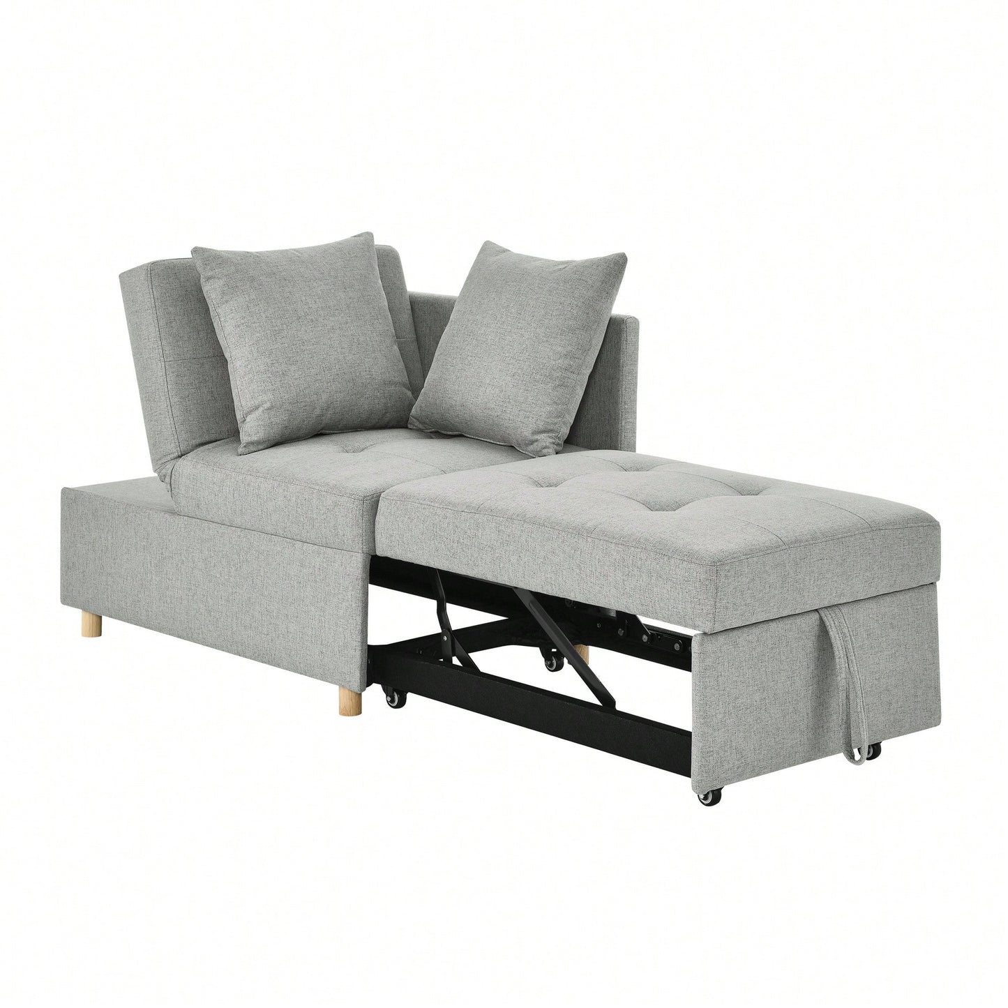 Convertible Sleeper Sofa Chair With Adjustable Backrest And Pullout Bed For Small Spaces Grey Linen Fabric