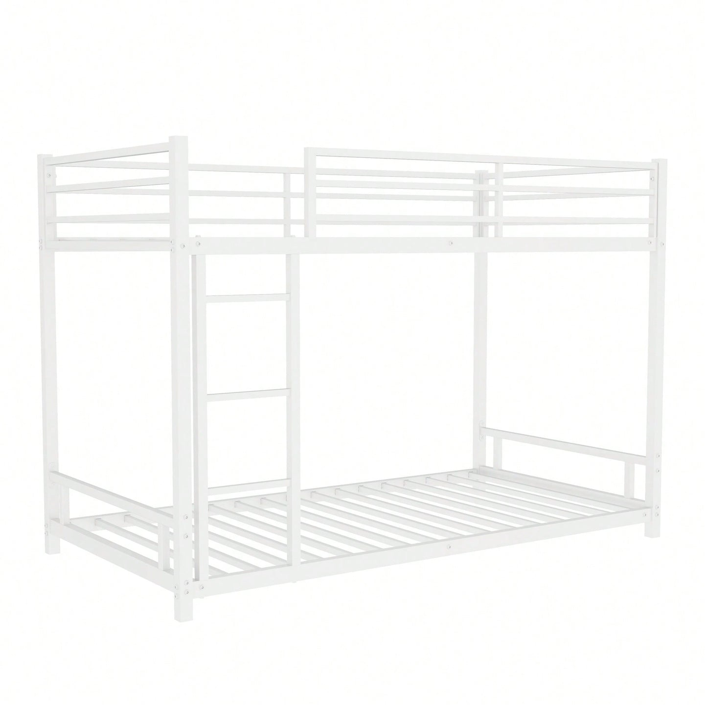 Heavy-Duty Twin Over Twin Metal Bunk Bed With Safety Guardrails And Noise Reduction, No Box Spring Required, Black Finish