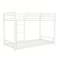 Heavy-Duty Twin Over Twin Metal Bunk Bed With Safety Guardrails And Noise Reduction, No Box Spring Required, Black Finish