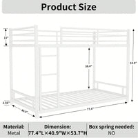 Heavy-Duty Twin Over Twin Metal Bunk Bed With Safety Guardrails And Noise Reduction, No Box Spring Required, Black Finish