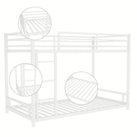 Heavy-Duty Twin Over Twin Metal Bunk Bed With Safety Guardrails And Noise Reduction, No Box Spring Required, Black Finish