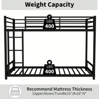 Heavy-Duty Twin Over Twin Metal Bunk Bed With Safety Guardrails And Noise Reduction, No Box Spring Required, Black Finish