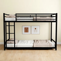 Heavy-Duty Twin Over Twin Metal Bunk Bed With Safety Guardrails And Noise Reduction, No Box Spring Required, Black Finish