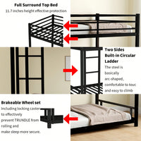 Heavy-Duty Twin Over Twin Metal Bunk Bed With Safety Guardrails And Noise Reduction, No Box Spring Required, Black Finish