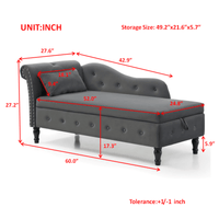 60 Inch Velvet Multifunctional Storage Chaise Lounge With Button Tufting Nailhead Trim And Solid Wood Legs In Grey With Pillow