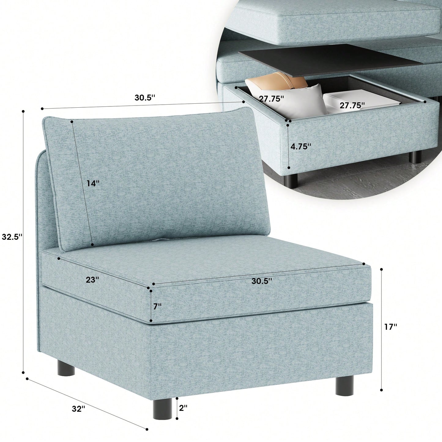 Armless Modular Sectional Sofa With Storage And Sleeper Functionality For Versatile Living Room Arrangements