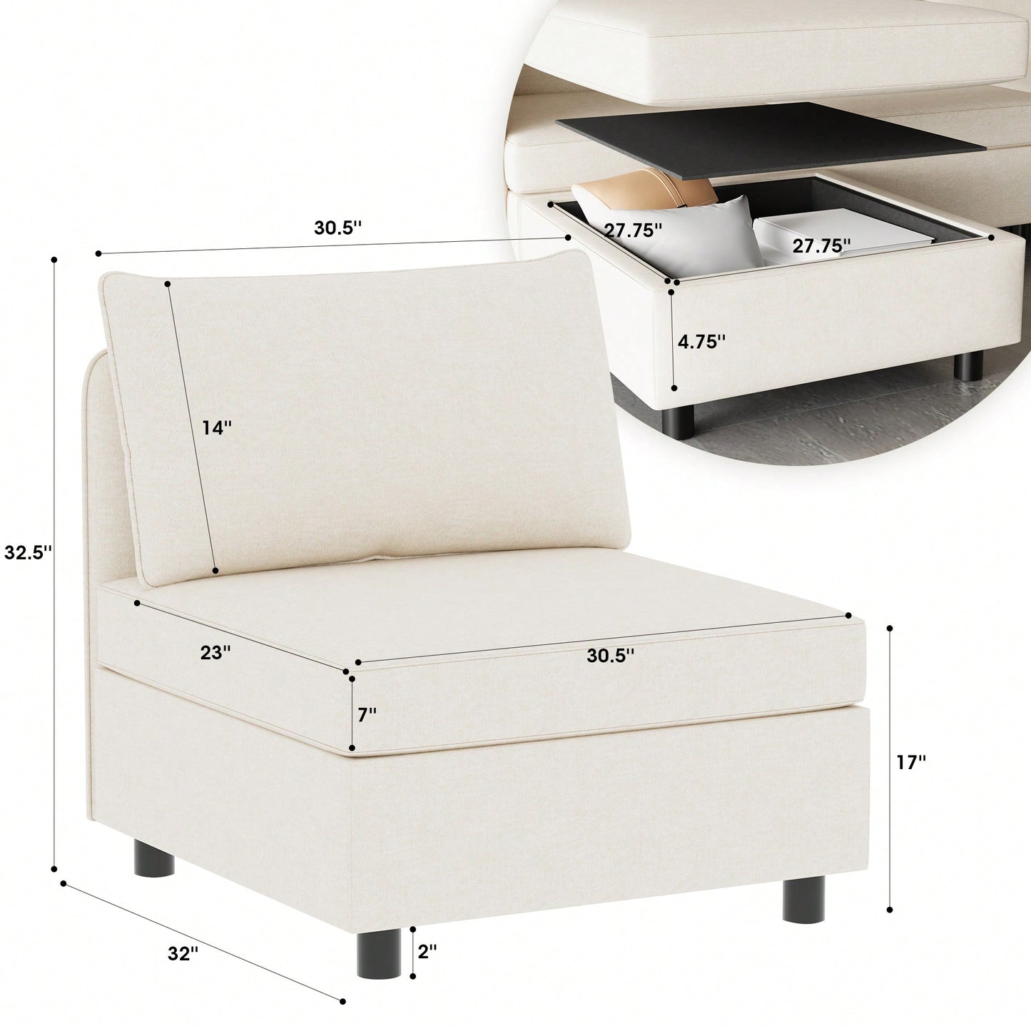 Armless Modular Sectional Sofa With Storage And Sleeper Functionality For Versatile Living Room Arrangements