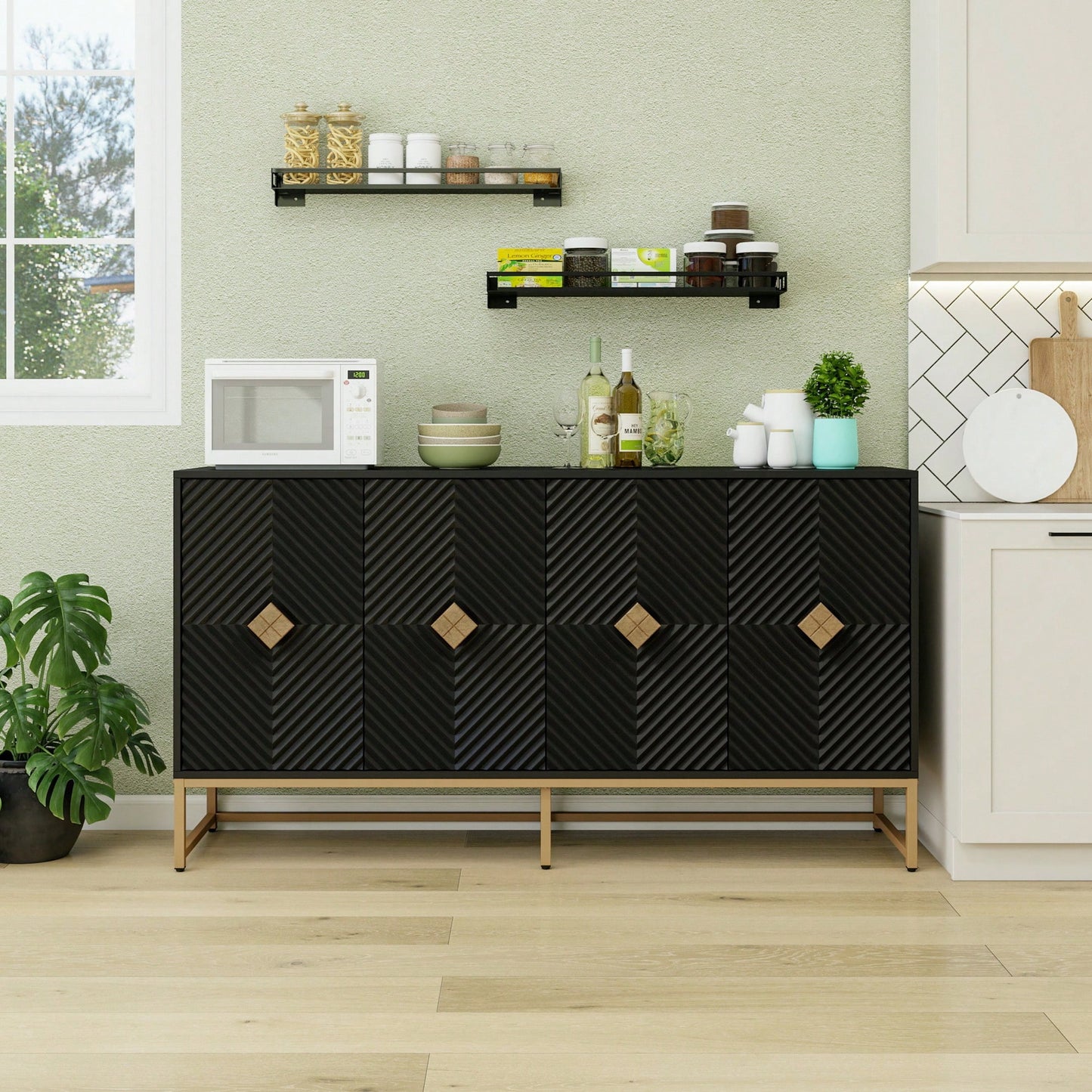 Modern 4 Door Sideboard Buffet Cabinet With Adjustable Shelf For Living Room Dining Room And Kitchen Storage