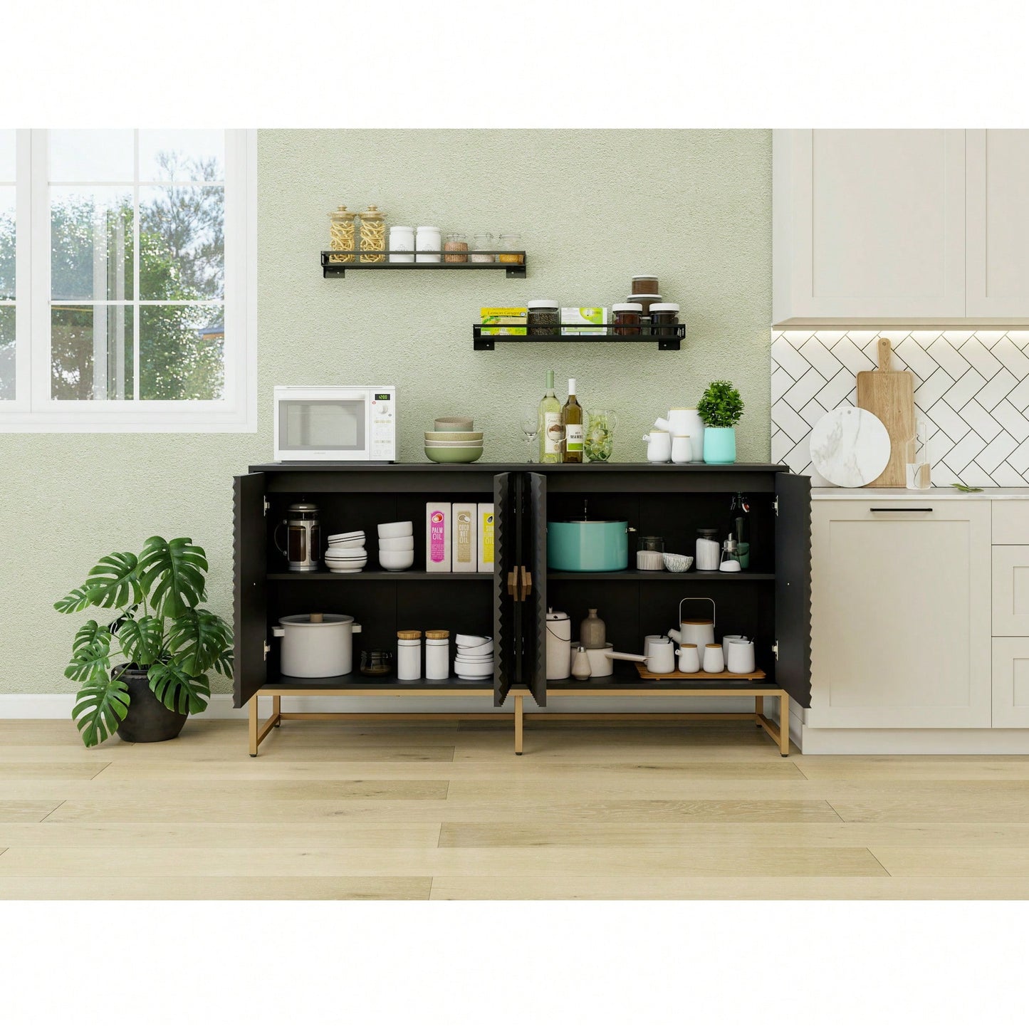 Modern 4 Door Sideboard Buffet Cabinet With Adjustable Shelf For Living Room Dining Room And Kitchen Storage