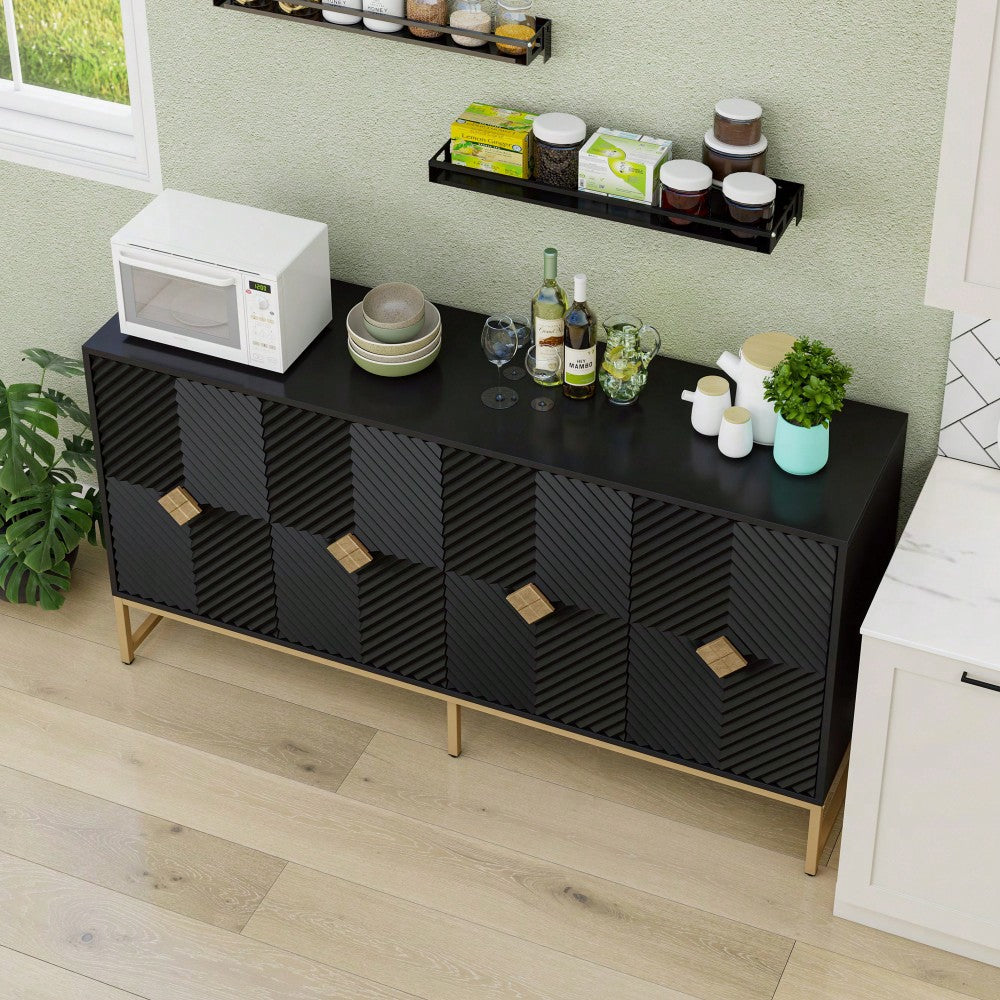 Modern 4 Door Sideboard Buffet Cabinet With Adjustable Shelf For Living Room Dining Room And Kitchen Storage