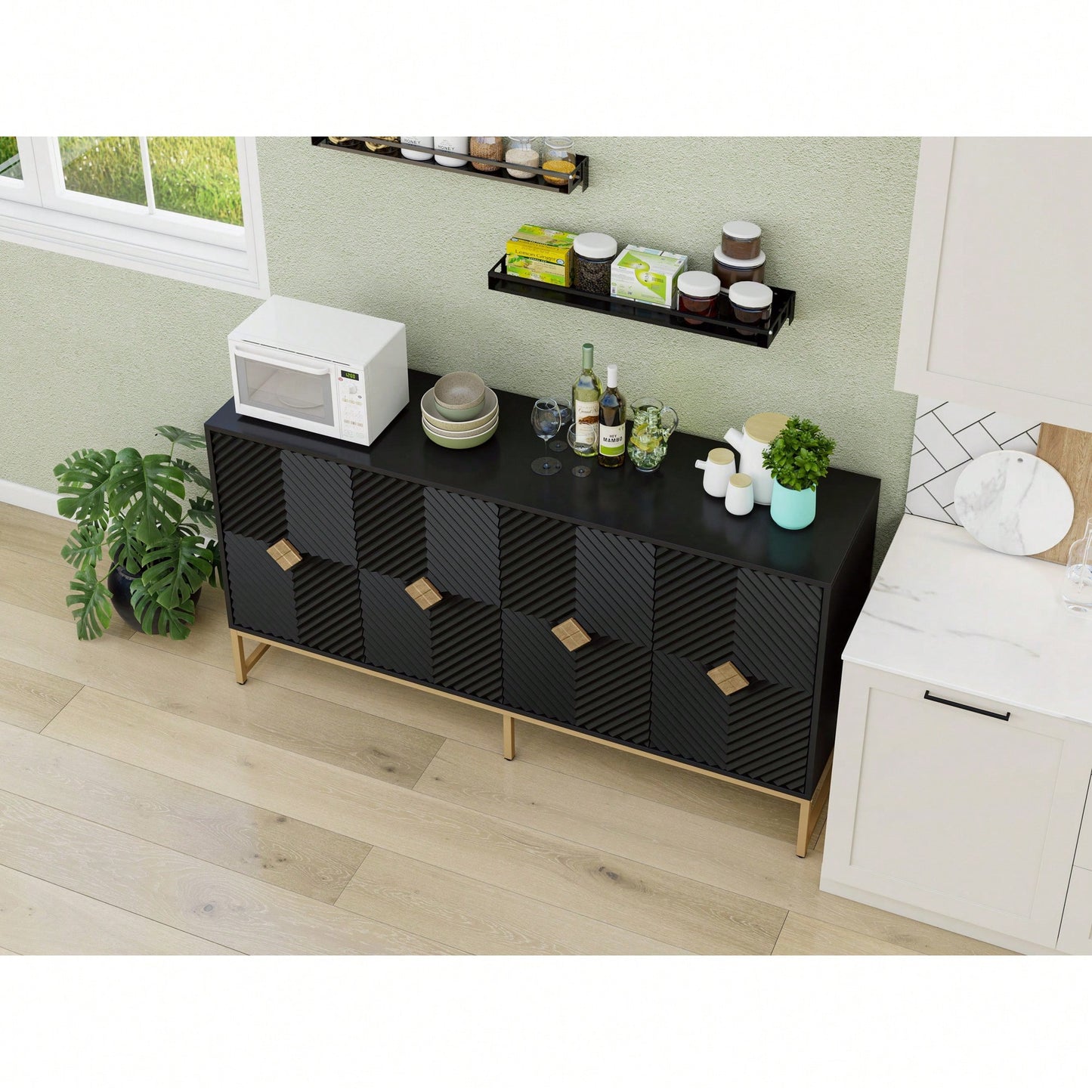 Modern 4 Door Sideboard Buffet Cabinet With Adjustable Shelf For Living Room Dining Room And Kitchen Storage