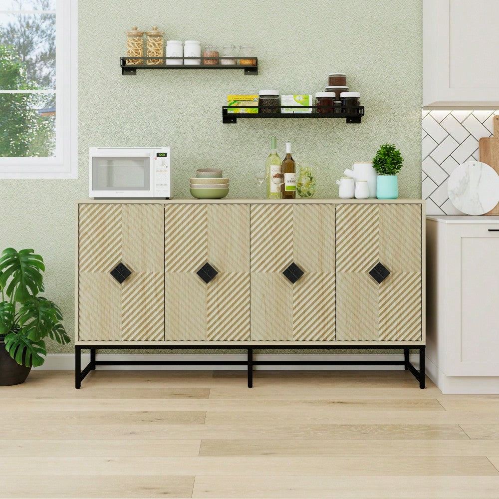 Modern 4 Door Sideboard Buffet Cabinet With Adjustable Shelf For Living Room Dining Room And Kitchen Storage