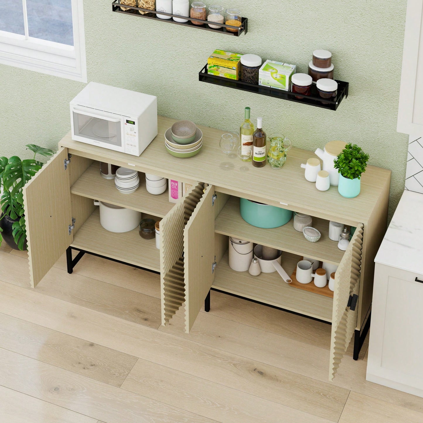 Modern 4 Door Sideboard Buffet Cabinet With Adjustable Shelf For Living Room Dining Room And Kitchen Storage