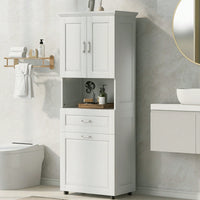 Tall Bathroom Cabinet With Tilt-Out Laundry Hamper And Ample Storage Space In White